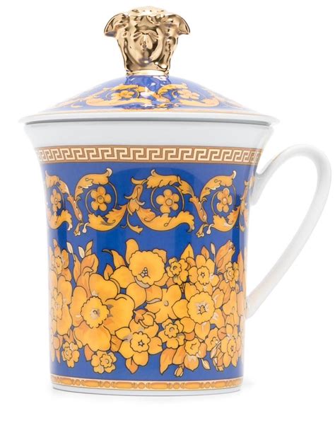 Versace x Rosenthal Floralia Blue Porcelain Mug 